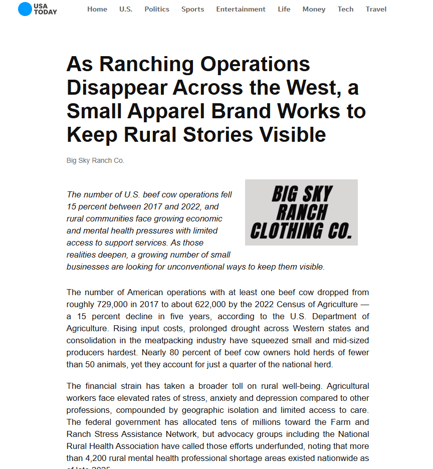 USA Today feature — western ranching apparel brand