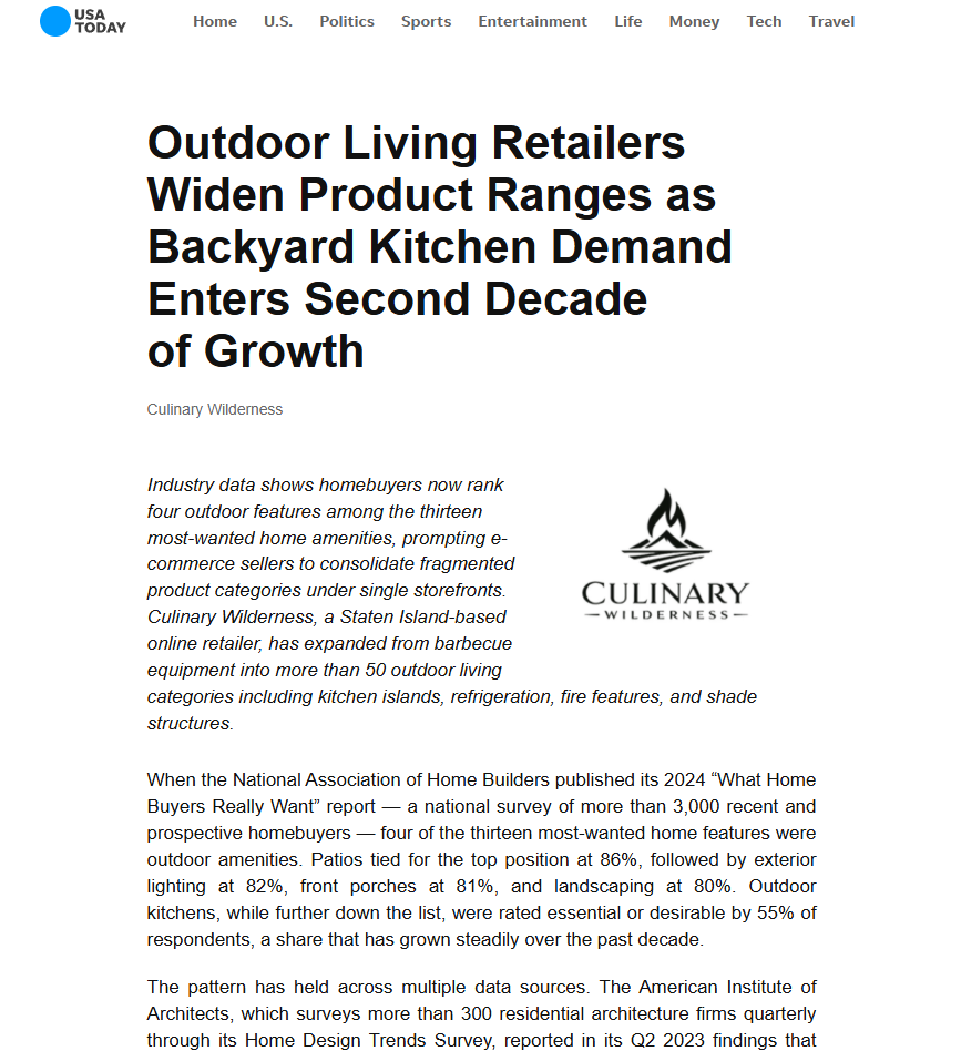 USA Today feature — outdoor living and backyard kitchens